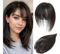 Hair Toppers for Women Real Human Hair with Bangs, Hand Stitched 360° 3D Coverage, Natural for Thinning Hair, Hairpieces for Women Topper (Dark Brown)