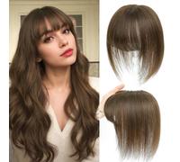 Hair Toppers for Women Real Human Hair with Bangs, Hand Stitched 360° 3D Coverage, Natural for Thinning Hair, Hairpieces for Women Toppers (Medium Brown)