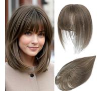 Hair Toppers for Women Real Human Hair with Bangs, Hand Stitched 360° 3D Coverage, Natural for Thinning Hair, Hairpieces for Women Toppers (Medium Auburn Brown)