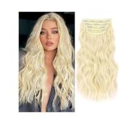 Hair Toppers for Women Water Wave Clip In Hair Extensions 4Pcs Natural Looking Synthetic Hair Extensions for Women 20" 180g Long Wavy Curly Hair Extension with 11 Clips Messy Hair Bun Hairpiece(Bleach