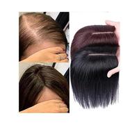 Hair Toppers for Women with Thinning Hair, Real Human Hair Toppers with Silk Base 3 Clips in Remy Hair Straight Hair Pieces No Bangs(Black,10x12cm)