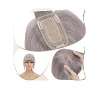 Hair Toppers Hair Toppers for Women 6"-18" Real Human Hair with Bangs, 7x12.5cm Silk Base Clip In Hair Extension 150% Densiny Indian Hair Straight Hair Pieces Wig Toppers for Thinning Hair(Gris,14 inc