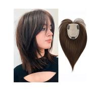 Hair Toppers Hair Toppers for Women with Thinning Hair 10/12" Straight Hair Pieces with Bangs Real Human Hair 10x12 CM Hand-Tied Silk Base Clip In Hair Topper Wig Toppers for Thinning Hair(Bruin,30cm(