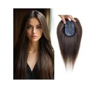 Hair Toppers Human Hair Topper for Woman with Thinning Hair 7×10cm Invisible Skin Silk Base Hair Toppers with Bangs 10 Inch Straight Remy Hair Piece with 3 Clips Wig Toppers for Thinning Hair(Dark bro