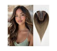 Hair Toppers Ombre Brown Hair Toppers No Bangs Hand-Tied Real Human Hair Piece 3.5"×4" Silk Lace Base Clip in Straight Hair Pieces for Women with Thinning Hair Wig Toppers for Thinning Hair