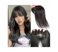 Hair Toppers Straight Hair Toppers with Bangs, Real Human Hair Toppers 15x16cm Silk Base Clip in Hairpieces with Air Bangs for Women with Thinning Hair Wig Toppers for Thinning Hair(8 inches,Dark Brow