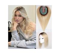 Hair Toppers Straight Human Hair Toppers Breathable Silk Base Women's Topper with 3 Clip, 12" Ombre Blonde Middle Part Real Human Hair Topper Hair Piece for Women Wig Toppers for Thinning Hair