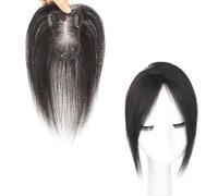 Hair Toppers With Bangs For Women 100% Real Human Hair Toupee 360° 3D Cover Hairpieces Clip In Top Wiglets For Thinning Hair,Cover Gray Hair(Black)