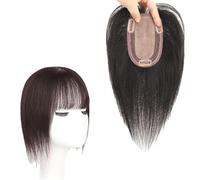 Hair Toppers With Bangs For Women 100% Real Human Hair Toupee 360° 3D Cover Hairpieces Clip In Top Wiglets For Thinning Hair,Elegant Straight Hair Extensions(Brown,30cm)