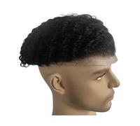 Hair Toupee for men Afro Wave Hair Toupee Unit Black Mens Curly Human Replacement System Full Lace Hair System for Men(Back Style)