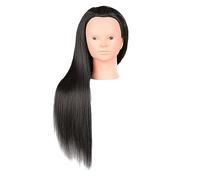 Hair Training Head Long Hair for Cosmetology School Students DIY Barber Shop Black without Makeup, 54cm