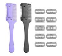 Hair Trimmer Comb Thinning Knife, Comb Thinning Hair Cutting Tool, Double Sided Hair Cutting Trimmer with 10 Replacement Blades of Hair Adults Children Haircut Home