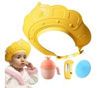 Hair Wash Bath Cap with Water Temperature Gauge and Shampoo Cup, Safety Visor Cap with Shampoo Brush for Eye and Ear Protection