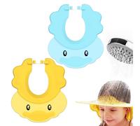 Hair Washing Aids for Kids - Baby Shower Cap Adjustable Hair Washing Shield for Kids, Toddler Shampoo Cap with Ear Covers, 2 Pack Duck Shaped Visor for Eye Protection (Blue & Yellow)