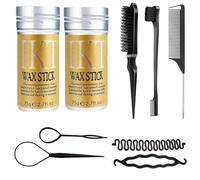 Hair Wax Stick and Slick Back Hair Brush Set, 2Pcs Hair Wax Stick, 3Pcs Slick Back Hair Brush Set with Edge Brush and 2 pcs Hair Loop Styling Tool set