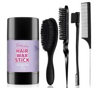 Hair Wax Stick & Slick Back Hair Brush Kit, Hair Styling Stick for Flyaways, Edge Control & Lasting Hold, Slick Back Brush for Smooth Edge, Tame Frizz & Comb Style, Styling Set for Women Girls, Black