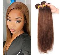 Hair Weave Bundles Light Brown Straight Human Hair Bundles 8-32 Inch Human Hair Extensions for Black Women 1/3 / 4 Bundles（#4） Hair Braiding(14inches)