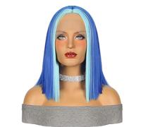 Hair Wigs Blue Mid Split Short Straight Hair Wig Headband For Natural Styling