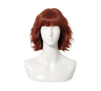 Hair Wigs Burgundy Red Curly Short Bob Wavy Synthetic Wig with Bangs Heat Resistant for Daily