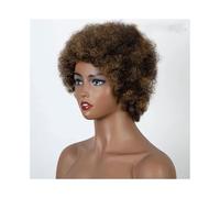 Hair Wigs Curly Afro Wigs Short Brown Blonde Pixie Wig Human Hair Machine Made(Highlight Wig)