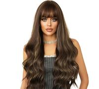 Hair Wigs Full Head Set With Wavy Natural Brown Highlights, Top Curly Hair