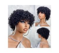 Hair Wigs Human Hair Wigs with Bangs Short Bouncy Curly Bob Wig with Bang 8Inch 180% Density