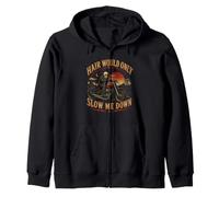 Hair Would Only Slow Me Down Bald Skeleton MotoBike Zip Hoodie