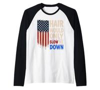 Hair Would Only Slow Me Down Bald Vintage American Flag Raglan Baseball Tee