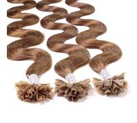 hair2heart Fusion U-TIP Keratin Bond Extensions | 100% real human hair extensions | 25 strands | wavy hair | #8/03, Light Blonde Natural Gold | 0.5 grams per strand | 16 inch