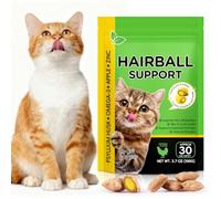 Hairball Cat Treats, Hairball Treatment with Psyllium Husk & Omega 3 for Cats, Digestive Health & Skin and Coat Support, Natural Soft Chews, Chicken Flavor for Picky Eaters, for Indoor Cats, Kittens &