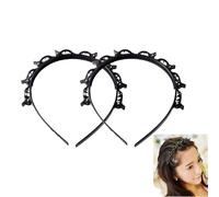 Hairband With Clips Bangs Hairstyle Hairpin Headband Professional Weave Bangs Clip Hair Band with Clips Magic Braided Hairpin Hairdressing Double Bangs Hairstyle Hairpin (Black, 2PCS)
