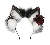 Hairband Womens, Punk Wolf Ear Shape Headband with Flower&Earring Decors Hair Hoop Adult Cosplay Live Broadcast Halloween Party Headpiece