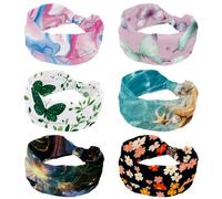Hairbands for Women, Wide Headbands, 6 Packs Stretchy Headband, Butterflies Seamless Pattern Elastic Head Wrap Hair Accessories, Twisted Cross Hairband