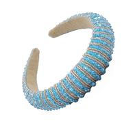 Hairbands Glitter Beaded Crystal Rhinestone Thick Hair Styling Accessories Headbands Headwear for Women Wedding Sky blue+gold