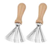 Hairbrush Cleaner Tool, 2 Pcs Mini Hair Brush Cleaner Wooden Handle Comb Cleaner with Metal Wire Rake Hair Clipper Cleaner Portable Hair Remover Tool for Home Salon Cleaning Hairs Dust Dirt Lint