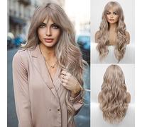 HAIRCBE Long Ash Blonde Wig with Curtain Bangs Ash Platinum Blonde Wigs for Women Curly Synthetic Wig for Daily Use