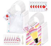 HairChrysm 12 Pack Teacher's Day Clear Gift Bags with Handles, 5.1" L x 2.75" W x 5.9" H - Small Plastic Party Favors Bags for End of Year Graduation Teacher Appreciation Includes Gift Tags & Ribbon