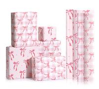 HairChrysm Pink Bow Wrapping Paper 2 Rolls - 17x16.5 Ft Each - Premium Gift Wrap Supplies Decorations for Valentine's, Girls Birthday, Christmas, Wedding, Baby Shower, 2 Elegant Ribbon Bow Design