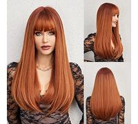 HAIRCUBE Auburn Wig with Bangs Long Hair With Bangs Red Hair Natural Appearance Heat-Resistant Synthetic Wig Daily Play Party Suitable For Fashionable Women 26 Inches