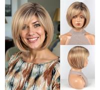 HAIRCUBE Bob Wigs for Women Synthetic Wig with Fringe Mixed Blonde Color