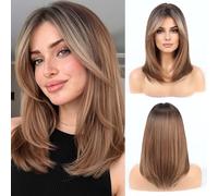 HAIRCUBE Long Layered Synthetic Wig with Curtain Fringe Natural Chestnut Brown