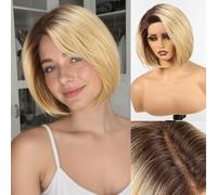 HAIRCUBE Ombre Blonde Synthetic Lace Front Wig - 10 Inch Glueless Bob with Pre-Cut Lace & Natural Hairline, Lightweight Layered Wig for Women Daily & Cosplay