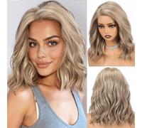 HAIRCUBE Synthetic T-Lace Front Wig, Glueless Wig with Side-part for Women, 16 Inch Shoulder Length Wave Hairstyle for Everyday, Party & Dates(Mixed Ash Blonde)
