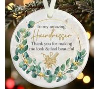 Hairdresser Christmas Ornament - Gift Boxed Personalised Ceramic Decoration with Name & Message - Thank You Hairdresser Gift - Custom Xmas Bauble Keepsake for Salon Stylist