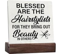 Hairdresser Decor Blessed Are The Hairstylists Plaque With Wooden Stand Rustic Style Hair Salon Barbershop Desk Shelf Decorations Gift For Hairstylist Hair Dresser Gift For Women Men 4x4 Inch