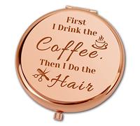 Hairdresser Gifts for Women Hair Stylist Gifts First I Drink The Coffee Then I Do The Hair Compact Makeup Mirror for Coffee Lover Hair Dresser Barber Appreciation Gift Christmas Birthday Gifts