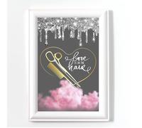 Hairdresser Salon Print, A3 Size Gey Pink Hair Wall Art, Beauty Salon Art Work, No Frame, Digital Glitter, Silver & Gold Scissors Print Picture
