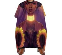 Hairdressing Cape African American Black Woman Girl Painting Sunflower, personalised Barber Cape Waterproof Haircut Apron Gown for Family Coloring 140X168cm