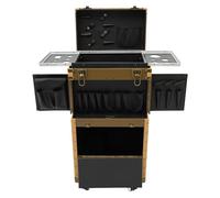 Hairdressing Case Professional Makeup Trolley 3 in 1 Extra Large Makeup Case Lockable Rolling Train Box Cosmetic Box on Wheels for Hairdressers Makeup Storage 38 * 25 * 82cm (Gold)