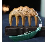 Hairdressing Combs，Sandalwood massage comb head meridian single-sided carving wide-tooth round teeth thick-tooth thickened whole wood